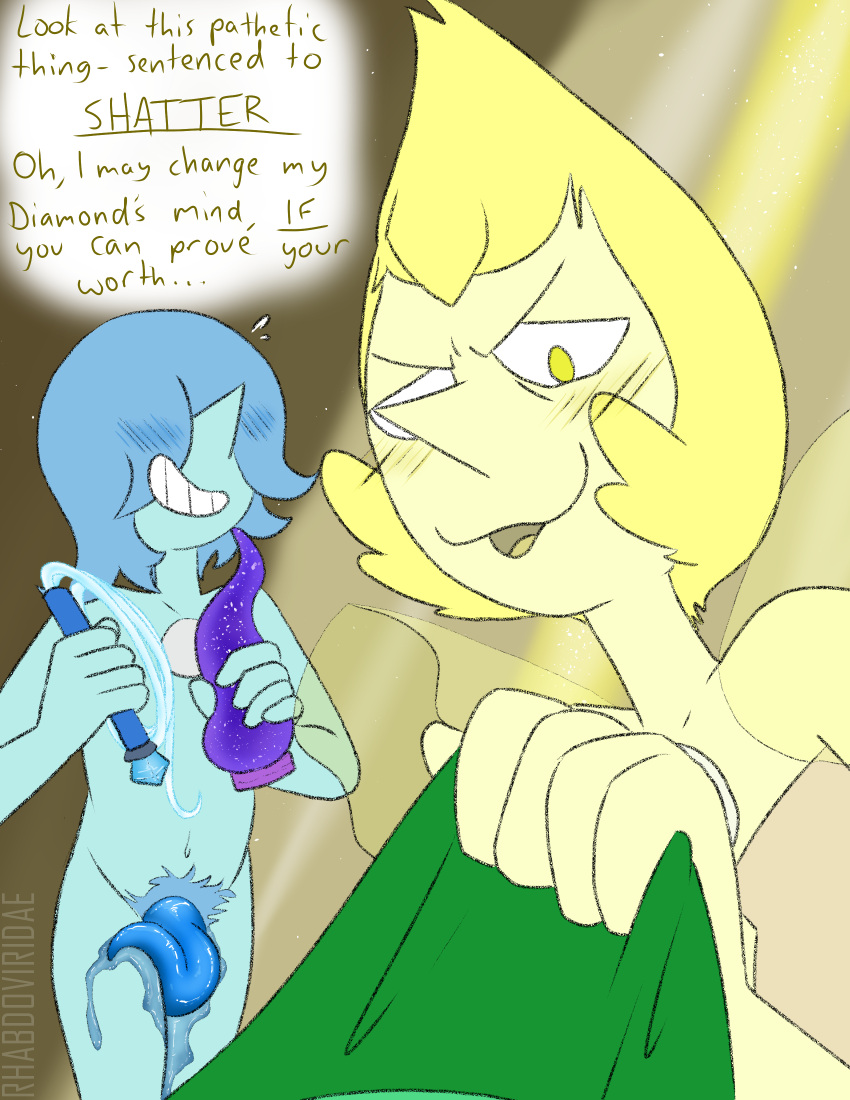 blue_hair blue_pearl_(steven_universe) female holding_dildo prehensile_penis steven_universe wolftacos yellow_hair yellow_pearl_(steven_universe)