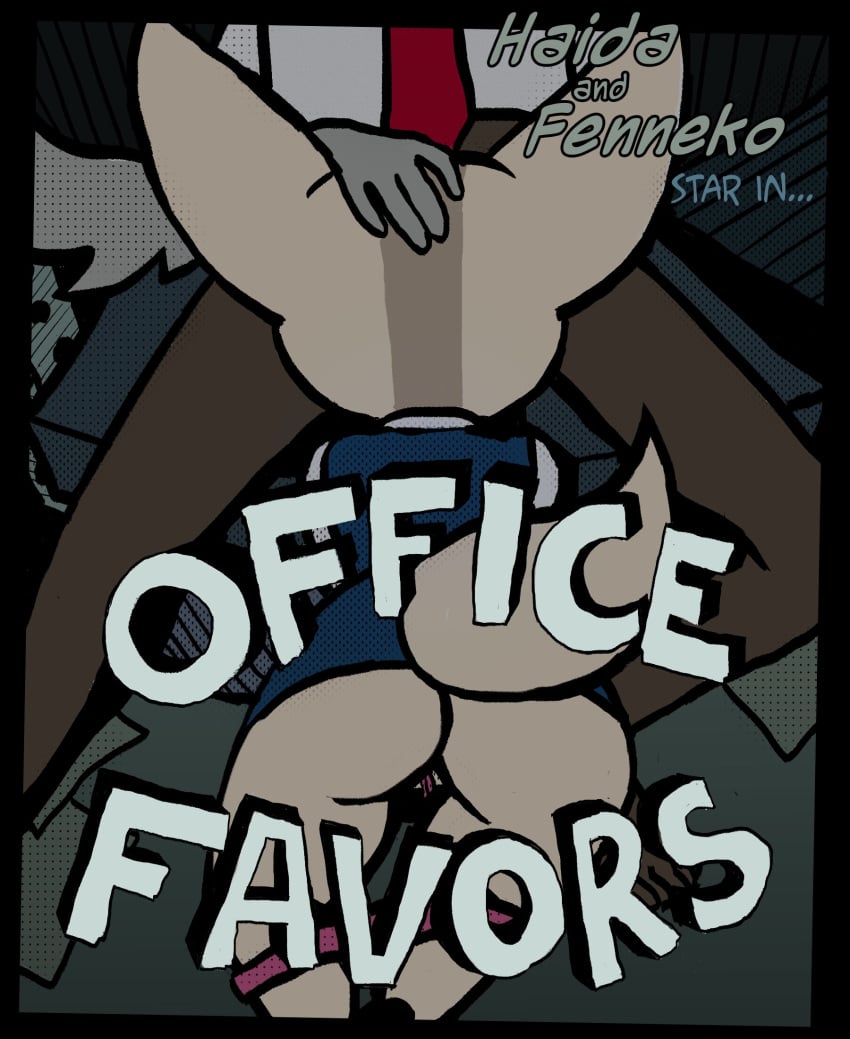 aggressive_retsuko anthro anthro_on_anthro ass big-fig canid canine clothed clothing comic cover cover_art cover_page detailed_background duo fellatio female fennec fenneko fox genitals haida hi_res hyaenid male male/female mammal office office_lady oral panties pants_down partially_clothed penile pussy sanrio sex smooth_fur text underwear