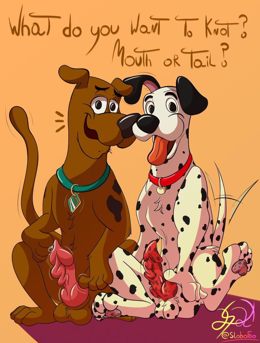 101_dalmatians absurd_res arousal balls canid canine canis collar disney domestic_dog feral genitals hanna-barbera hi_res knot lobofeo male male_only mammal pawpads paws penis pongo scooby-doo scooby-doo_(character) spots