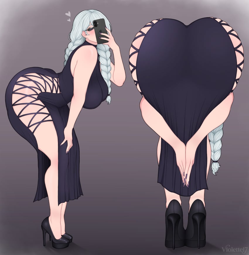 1girls 2koma ass ass_bigger_than_head ass_focus ass_up big_ass big_breasts big_butt big_thighs braid braided_hair dress female female_focus female_only heels heels_fetish heels_focus jujutsu_kaisen light-skinned_female light_skin long_hair makeup mei_mei_(jujutsu_kaisen) nail_polish nails nails_painted phone praise_da_booty_(meme) solo solo_female solo_focus thick thick_ass thick_butt thick_hips thick_legs thick_thighs vo1ette white_hair