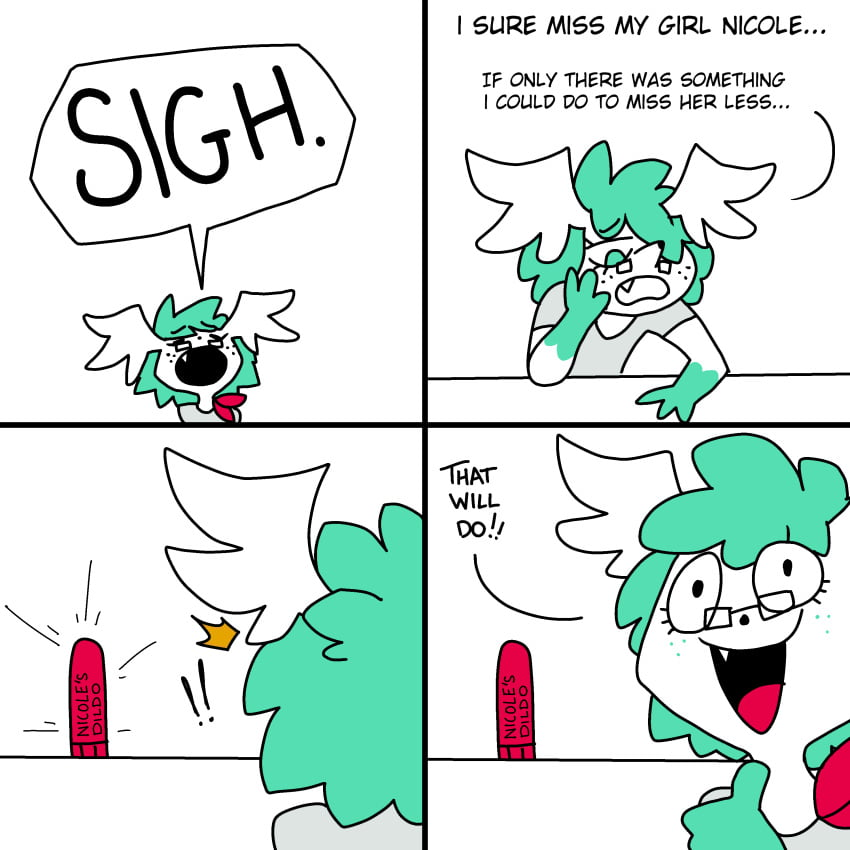 1:1 4koma absurd_res anthro clothing comic dialogue dildo english_text eyewear fangs glasses hi_res legendary_pokemon male nintendo pokémon_(species) pokemon pokemon_(species) ponporio_(artist) sex_toy shay_(whaddon) shaymin shiny_pokemon shirt sky_forme_shaymin smile solo speech_bubble t-shirt text topwear video_games