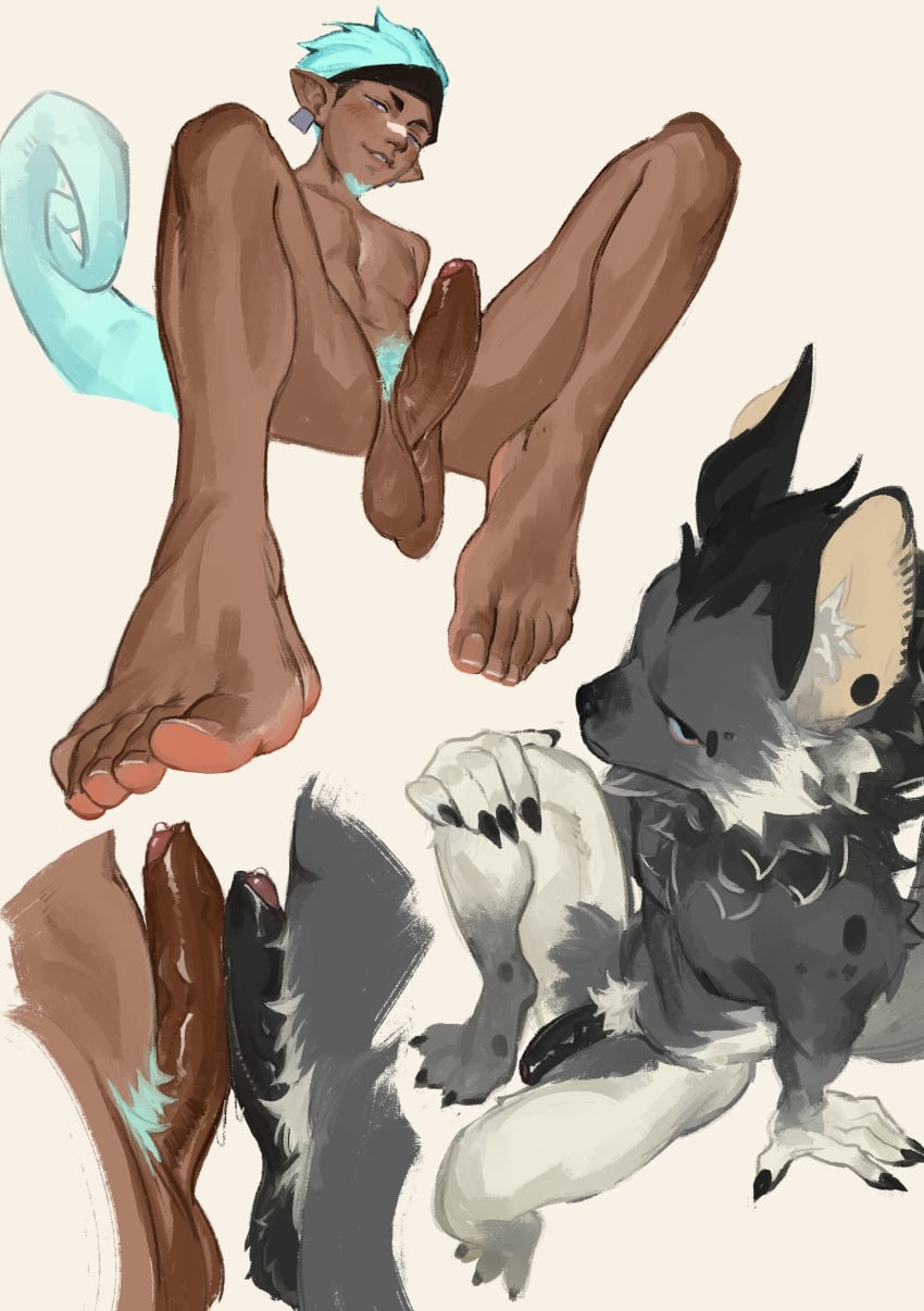 2026 absurd_res animal_humanoid anthro arknights balls black_hair blue_hair duo ear_piercing erection ethan_(arknights) eyebrow_piercing facial_piercing feet foreskin gay gay_male genitals hair hi_res humanoid humanoid_feet humanoid_genitalia humanoid_penis hyena hypergryph irisart_nsfw lizard lizard_humanoid looking_at_viewer male male/male mammal penis piercing plantigrade pubes reptile reptile_humanoid scalie scalie_humanoid simple_background spot_(arknights) spotted_hyena studio_montagne yaoi