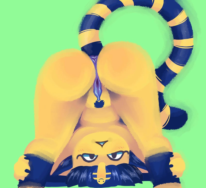 animal_crossing ankha ankha_(animal_crossing) anthro domestic_cat felid feline felis female genitals head_down_ass_up hi_res livzkat_(artist) mammal nintendo pussy solo video_games