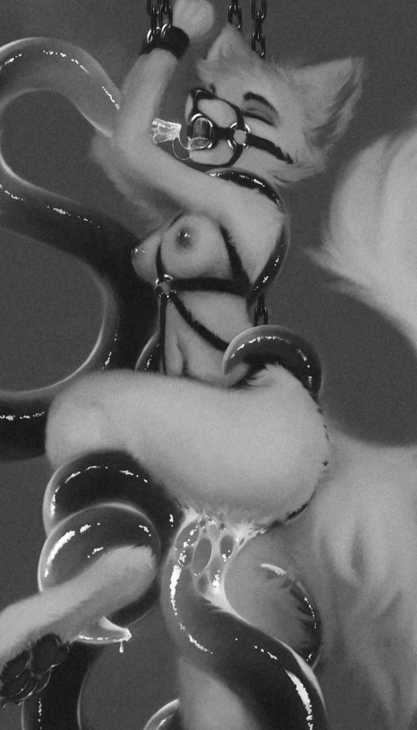 2021 4:7 4_toes absurd_res after_sex anthro areola black_nose bodily_fluids bound breasts canid canine chains claws closed_eyes consentacles cum cum_drip cum_in_mouth cum_in_pussy cum_inside cum_on_tentacle cum_on_tongue cum_string digitigrade dripping duo eyebrows feet female fox fur fuzzled gag genital_fluids glistening glistening_tentacles greyscale hair handcuffs harness hi_res long_tail looking_pleasured mammal monochrome nipples open_mouth pawpads paws penetration raised_leg restraints ring_gag shackles short_hair suspension suspension_bondage tentacle tentacle_around_leg tentacle_around_neck tentacle_in_pussy tentacle_penetration tentacle_sex tentacles_on_female toes tongue tongue_out tuft vaginal_penetration vaginal_penetration white_body white_fur