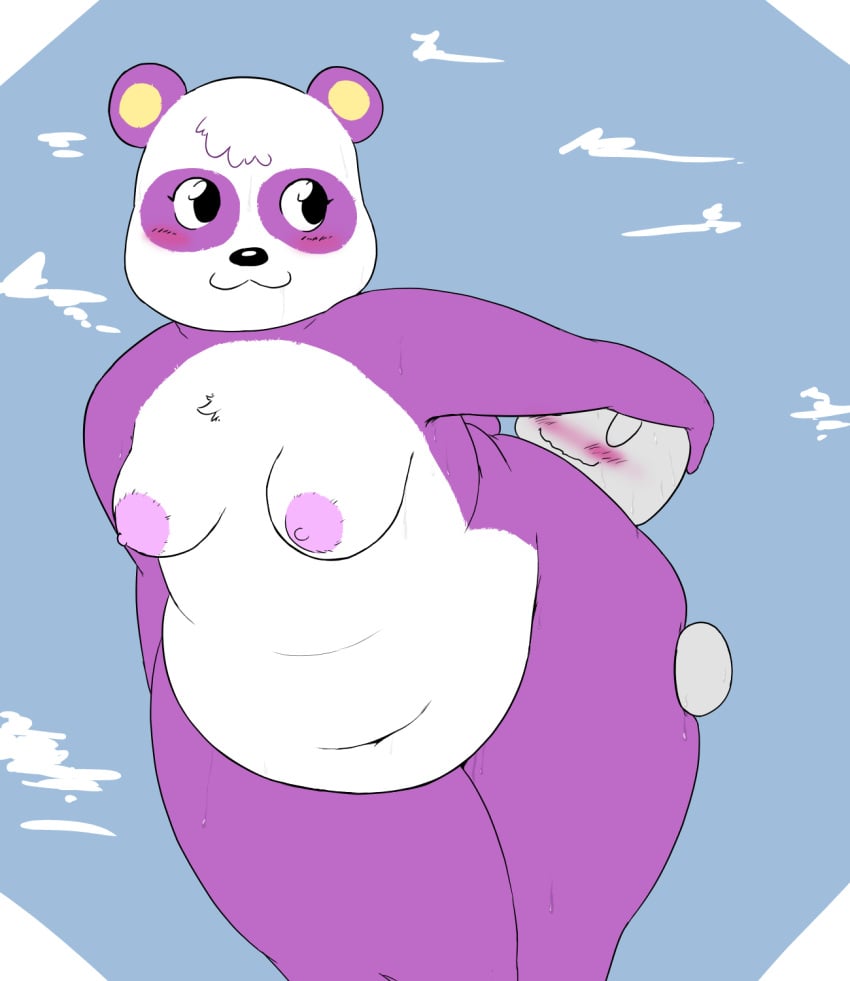 animal_crossing anthro belly blush breasts chubby_female duo face_in_ass faceless_character faceless_male female giant_panda hi_res male mammal navel nintendo pinky_(animal_crossing) slightly_chubby thick_thighs unawarey ursid video_games