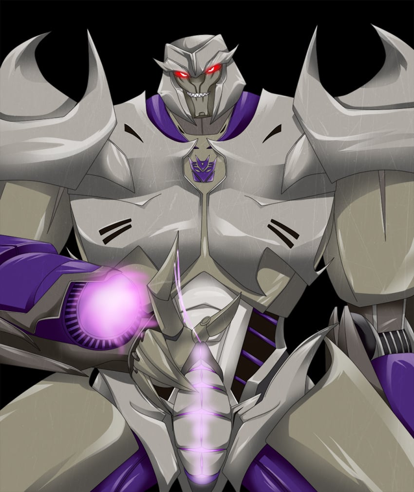 1boy black_background cum energon male male_only megatron penis red_eyes robot solo transformers transformers_prime