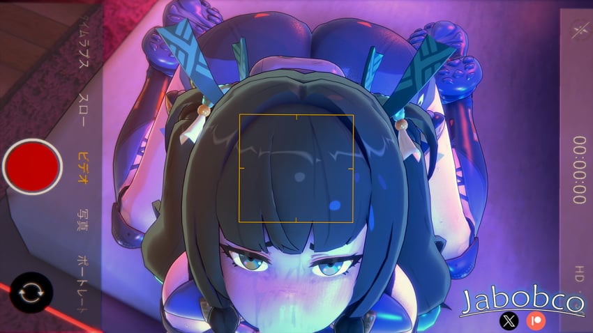 1girls 3d :>= ass dark_green_hair female female female_focus hoyoverse implied implied_fellatio implied_oral jabobco koikatsu large_ass light-skinned_female light_skin mihoyo out_of_frame_censoring point_of_view pov pov_eye_contact qingyi_(zenless_zone_zero) sexually_suggestive zenless_zone_zero