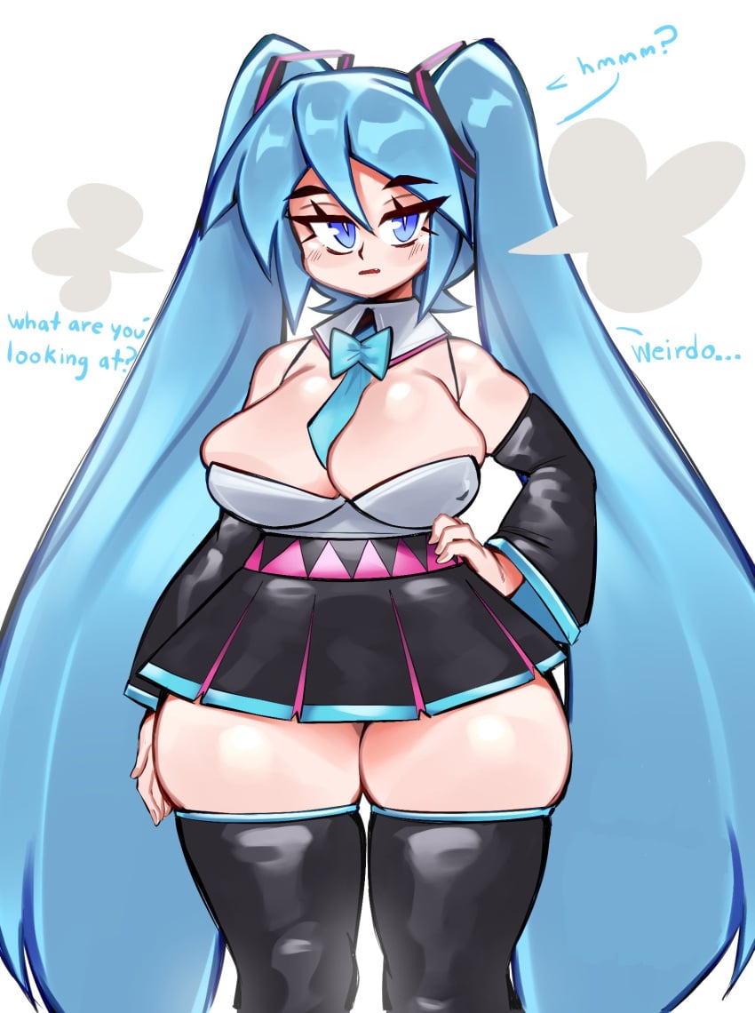 1girls absurd_res breasts cleavage english_text female female_focus female_only hatsune_miku hi_res kaziedell large_breasts light-skinned_female light_skin looking_at_viewer skindentation solo text thick_thighs thighs vocaloid wide_hips