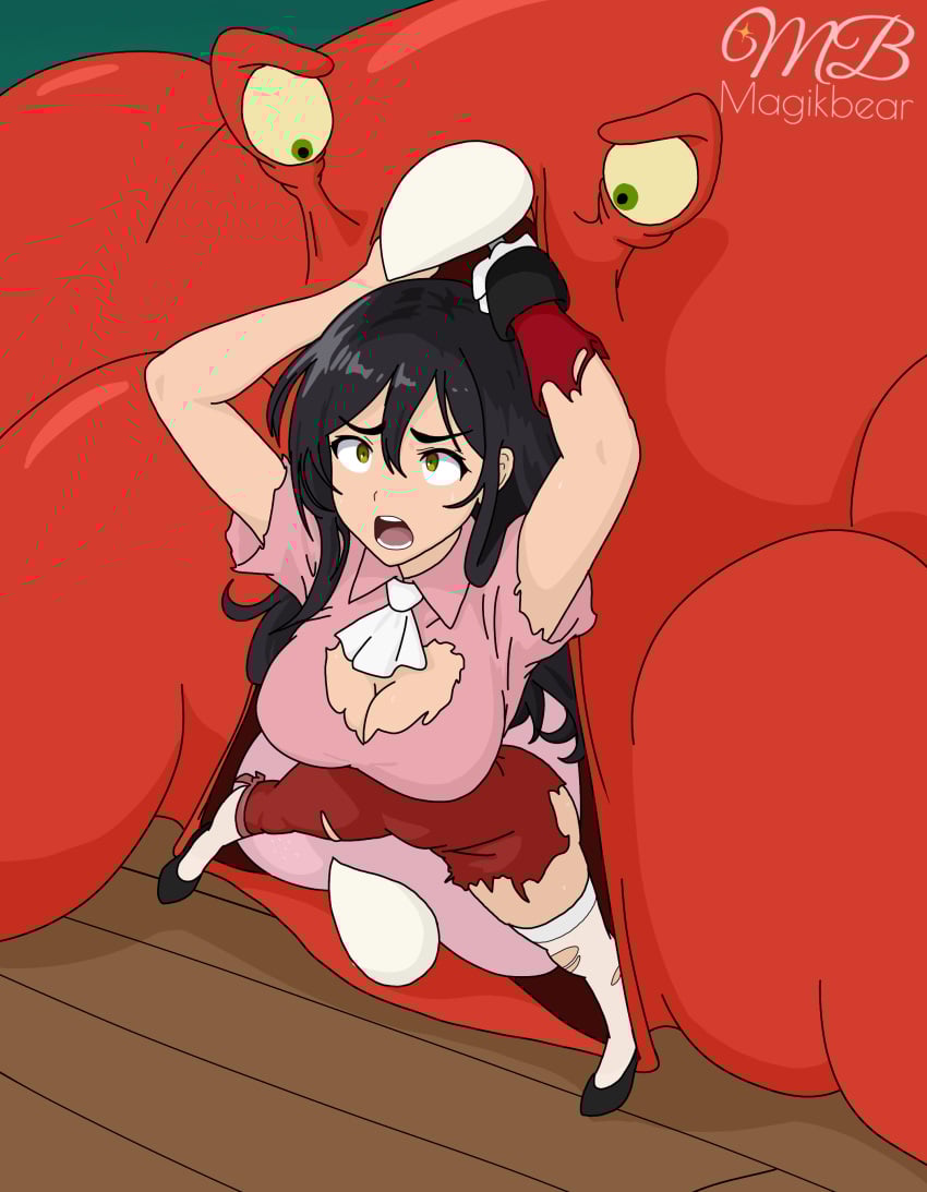 ascot barefoot black_hair boots captain_hook cephalopod cleavage comeuppance cravat damsel_in_distress disney_villains embarrassed female flats genderswap_(mtf) hazel_eyes heels hook_hand long_hair magikbear mary_janes octopus open_mouth peril peter_pan_(disney) pirate_girl plip-plop plip_plop_octopus rule_63 rule_63 shoes torn_clothes torn_pants torn_shirt torn_stockings vore