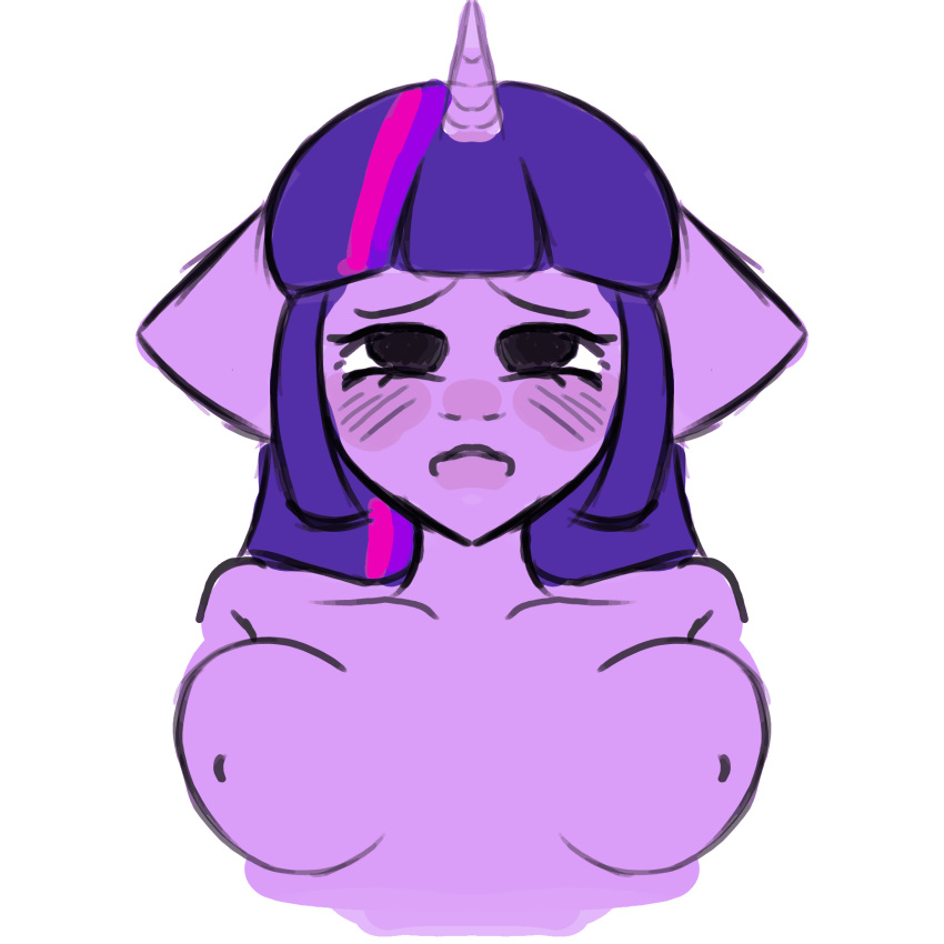 1:1 ahe_gao animated anthro big_breasts blush bounce breasts collarbone ears_down female friendship_is_magic hasbro hi_res horn komiko komikoe looking_pleasured my_little_pony nipples open_mouth pivoted_ears short_playtime solo twilight_sparkle_(mlp) white_background