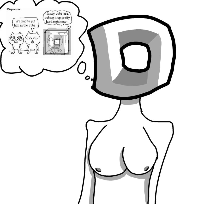 breasts cube_84_(geometry_dash) cube_head cube_humanoid female female_only genderswap_(mtf) geometry_dash meme_in_the_background nipples no_sex rule_63 simple_background spaceuk thought_bubble youtube youtuber