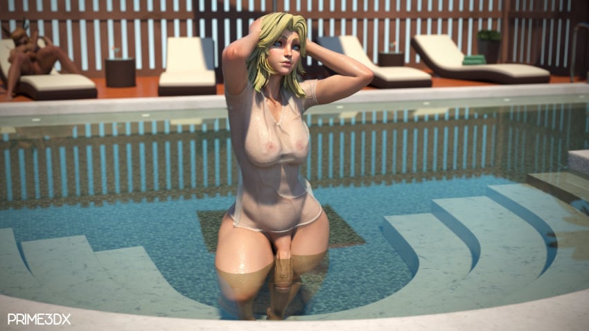 3d big_breasts big_penis futa_only futanari invisible_woman invisible_woman_(marvel_rivals) marvel marvel_rivals pool poolside prime3dx sue_storm wet