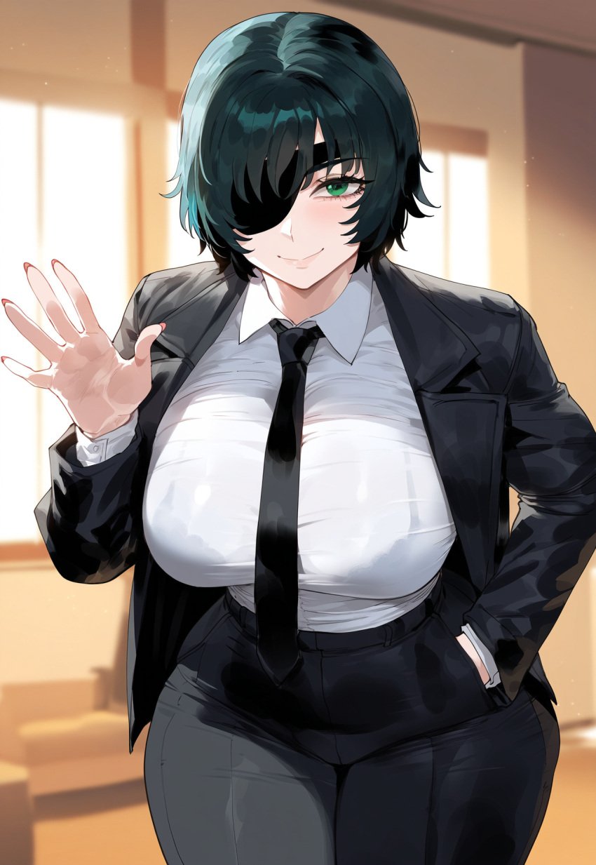 1girls ai_generated artstyle_imitation ass breasts chainsaw_man creamy_ai dat_ass female green_hair high_resolution himeno_(chainsaw_man) hips huge_ass huge_breasts light-skinned_female light_skin short_hair stable_diffusion tagme thiccwithaq_(ai_style) thick_thighs thighs wide_hips