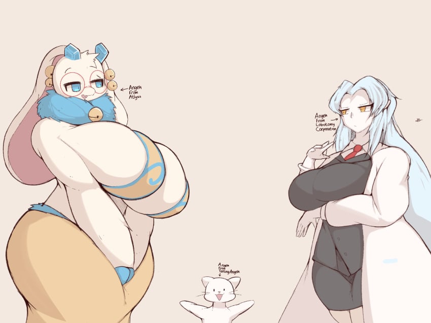 2024 4:3 accessory angela_(lobotomy_corporation) angela_flux anthro ass atlyss bell big_breasts big_butt blue_eyes blue_hair breasts clothed clothing coat crystal cute_fangs domestic_cat english_text fangs felid feline felis female female/female flat_chested fur group hair hi_res horn huge_breasts human kubold_(atlyss) lab_coat lagomorph leporid lightmizano lobotomy_corporation mammal open_mouth pale_skin project_moon rabbit same_name shirt simple_background stevest58244496 talking_angela talking_tom_and_friends teeth text thick_thighs topwear trio vest wide_hips yellow_eyes