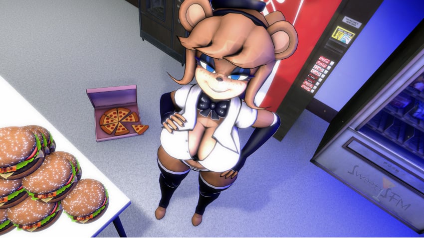 3d 3d_background 3d_model 3d_render ass bear bear_ears bear_girl bear_tail big_ass big_breasts big_butt big_thighs black_nails blue_eyes breasts brown_body brown_hair brown_nipples brown_skin brown_tail burger fazclaire's_nightclub five_nights_at_freddy's fnia freddy_(cally3d) fredina fredina's_nightclub fredina_(cally3d) frenni frenni_(cryptia) frenni_(cryptiacurves) frenni_fazclaire furry furry_ass furry_female pizza pizza_box russian scottgames sfm smile smiley_face straight sweetysfm