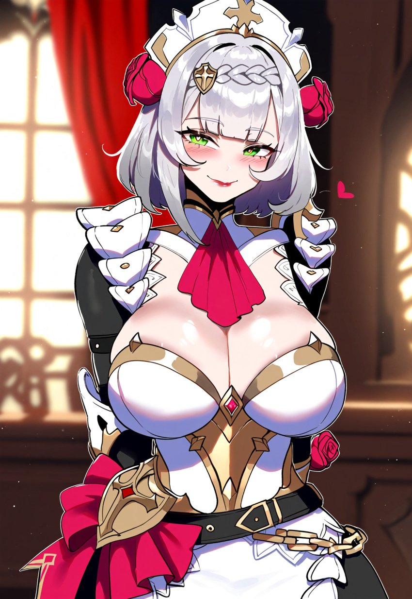 ai_generated armor arms_behind_back ass ass_focus big_ass big_breasts big_butt big_thighs cleavage curtains dijiai focus from_front_position front_view genshin_impact happy heart heart-shaped_pupils hourglass_figure indoors living_room looking_at_viewer noelle_(genshin_impact) nsfw round_ass round_butt smile standing thick thick_ass thick_butt thick_legs thick_thighs thighs wide_hips window