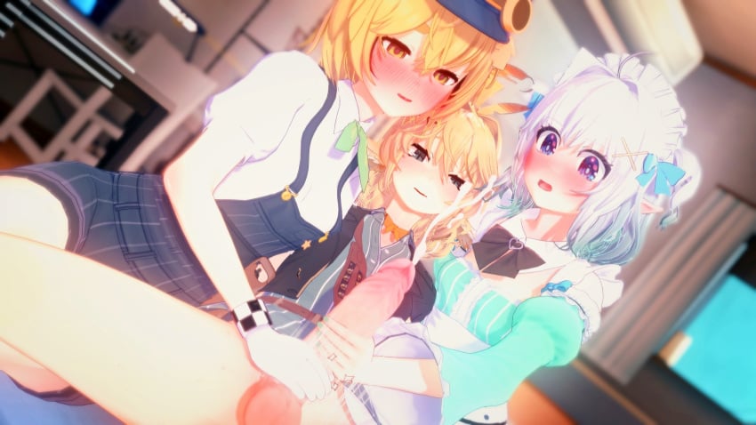 1futa 2girls blonde_hair cum cumshot dokibird dooby3d double_handjob ejaculation handjob huge_cock indie_virtual_youtuber mint_fantome tagme threesome uncensored virtual_youtuber wataamage white_hair