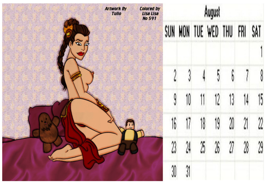 1girls calendar_(medium) lisa_lisa_(artist) princess_leia_organa return_of_the_jedi slave_leia star_wars tagme topless tulio