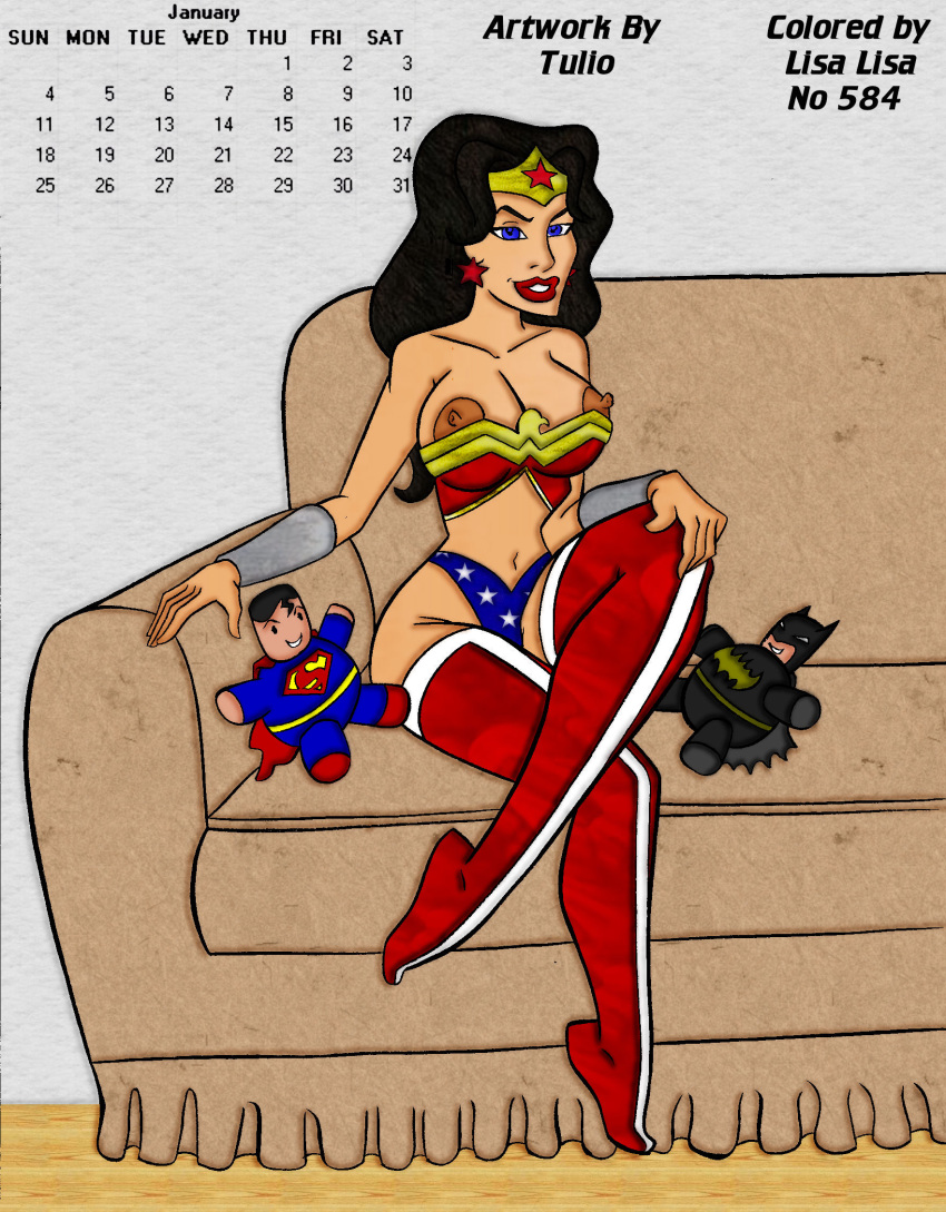 1girls blue_eyes calendar_(medium) couch dc_comics lisa_lisa_(artist) tagme thigh_boots tulio wonder_woman wonder_woman_(series)