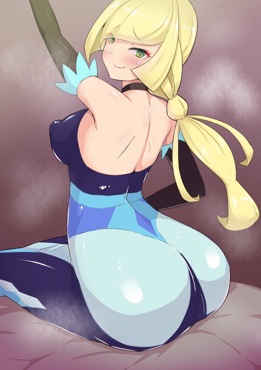 1girls alternate_costume alternate_hairstyle alternate_outfit ass big_ass big_breasts big_butt bitchmotor blonde_hair blush breasts dress ex_style_(pokemon_masters) ex_sygna_suit_lusamine eye_contact female green_eyes large_ass long_hair looking_at_viewer lusamine_(pokemon) mature_female milf nintendo nipple_bulge official_alternate_costume pokemon pokemon_masters pokemon_masters_ex pokemon_sm ponytail sideboob sitting smile solo sygna_suit_lusamine thick_ass tight_clothing