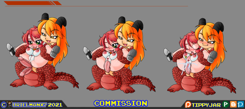 anal anal_creampie anal_penetration anal_sex animal_humanoid anthro big_breasts blush bodily_fluids breasts cat_humanoid chibi clothed clothing cum cum_in_ass digital_media_(artwork) double_penetration dragon dragon_humanoid duo erection felid felid_humanoid feline feline_humanoid female genital_fluids genitals gynomorph gynomorph/female hair herm hi_res horn humanoid intersex intersex/female mammal mammal_humanoid mitsuko_(spacescape) nipples nude open_mouth penetration penis pussy red_hair sex simple_background smile urielmanx7 vaginal_penetration