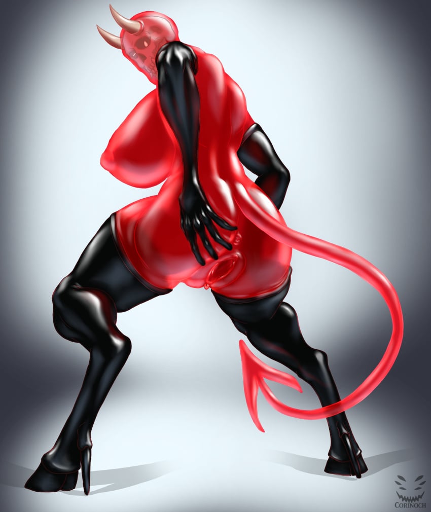 absurd_res anthro anus ass big_breasts big_butt boots breasts clitoris clothing corinoch_(artist) demon female footwear gaping gaping_pussy genitals gesture gloves goo_creature handwear hi_res high_heeled_boots high_heels hoof_boots latex_boots latex_gloves looking_at_viewer one_eye_closed pointing pointing_at_self presenting presenting_anus presenting_hindquarters presenting_pussy pussy rubber rubber_boots solo spade_tail spread_butt spread_pussy spreading succubus translucent translucent_body wink winking_at_viewer