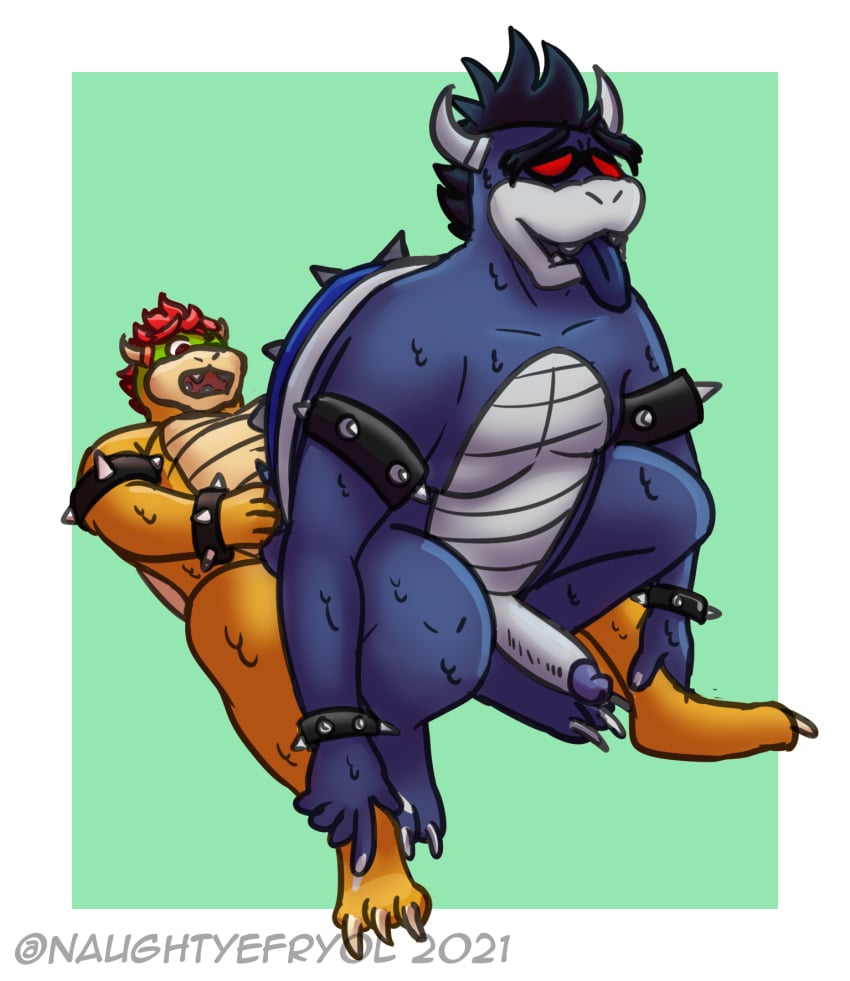 anthro bowser dark_bowser dragon duo efryol genitals hi_res koopa male male/male male_only mario_(series) mario_and_luigi_(series) nintendo overweight penis power_bottom reptile scalie sex slightly_chubby video_games