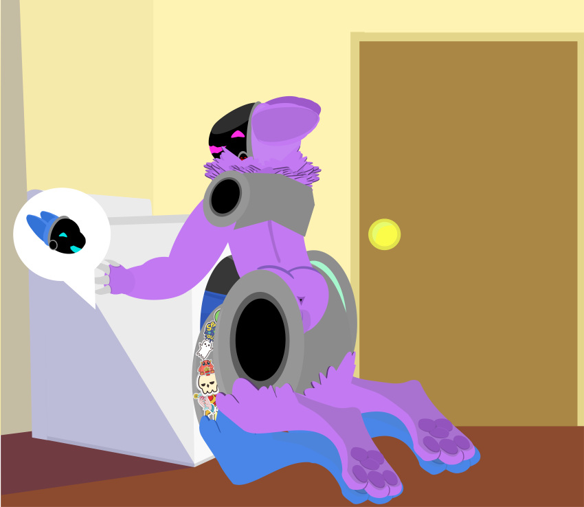 absurd_res anal anthro anus appliance ass backsack balls bent_over blue_body blue_fur digitigrade doggy_style duo from_behind_position fur genitals hi_res looking_pleasured machine male male/male male_penetrated male_penetrating on pawpads penetration presenting presenting_hindquarters protogen purple_body purple_fur sex simple_background sticker stickerboard_(tf2_demo_2004) stuck tf2_demo_2004 washing_machine