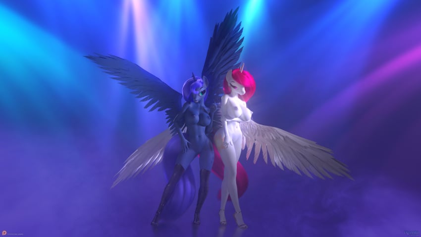 16:9 3d 3d_(artwork) 4k absurd_res alicorn anthro areola athletic_female barely_visible_genitalia big_breasts bikini boots breasts cleavage clothed clothing digital_media_(artwork) duo eqamrd equid equine erect_nipples fan_character female female/female footwear friendship_is_magic genitals hasbro hi_res high_heels horn horse huge_breasts latex_boots legwear mammal mostly_nude my_little_pony navel nipples pony princess_celestia_(mlp) princess_luna_(mlp) princess_molestia pussy rubber rubber_boots sibling sister sisters swimwear thigh_boots thigh_highs wide_hips widescreen wings