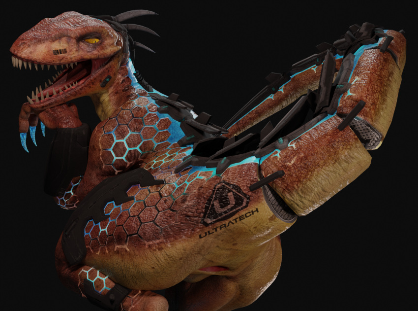 3d_(artwork) animal_genitalia armor ass barcode big_butt blender_(disambiguation) claws cloaca cybernetics cyborg deinonychus digital_media_(artwork) dinosaur dromaeosaurid female feral feral_only genitals glowing glowing_markings hi_res killer_instinct machine markings multicolored_body nude open_mouth rareware reptile reptilligator riptor scalie solo theropod thick_thighs tongue video_games