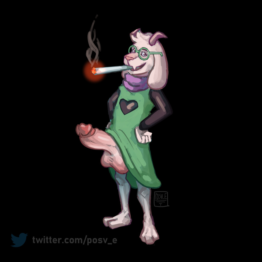 1:1 1boy 2d absurd_res anthro anthro_male anthro_only balls barefoot big_balls big_penis black_background bovid caprine deltarune erection eyewear feet fur furry furry_male furry_only genitals glasses goat green_robe hi_res humanoid humanoid_male humanoid_only male male_only mammal mammal_humanoid mario_smoking_weed_meme penis posv-e ralsei scarf simple_background smoking solo undertale undertale_(series) video_games white_body white_fur