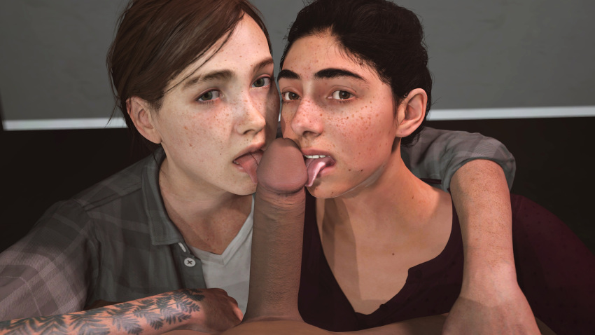 1boy 2girls 3d dina_(the_last_of_us) edjm ellie_(the_last_of_us) ellie_williams female male naughty_dog penis tagme the_last_of_us the_last_of_us_2 threesome