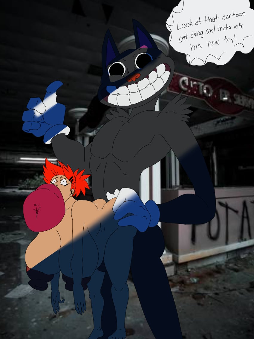 2021 all_the_way_through azakishimo black_fur cartoon_cat cat creepy creepy_smile english_text funny male red_hair smile surreal tagme trevor_henderson victim