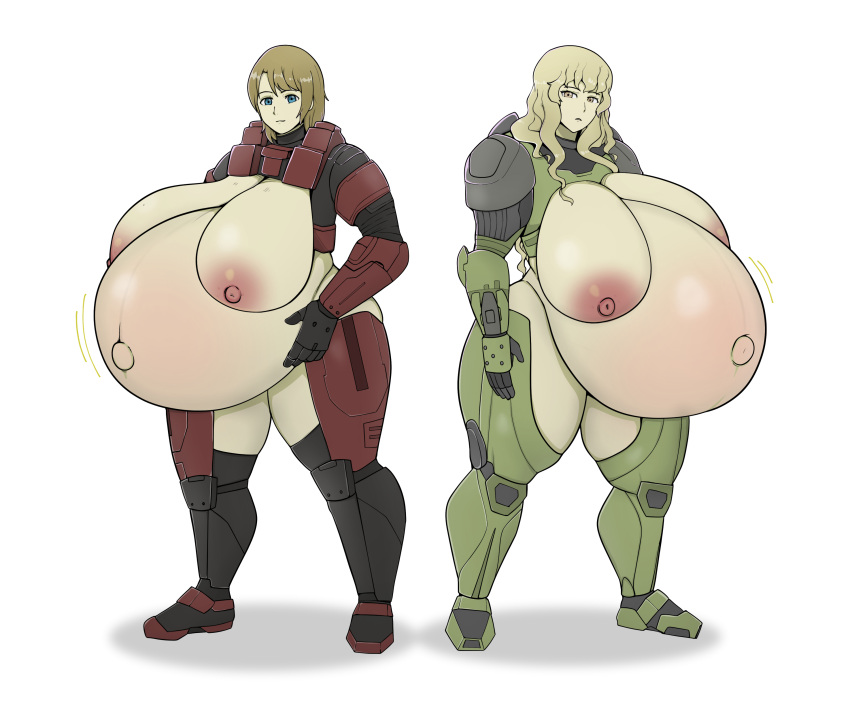 2girls alternate_version_available areolae armor belly big_belly big_breasts blonde_hair blue_eyes breasts cal-141 commission commissioner_upload daisy-023 exposed_breasts female female_human female_only female_spartan_(halo) halo_(series) halo_legends huge_belly huge_breasts human hyper_belly hyper_pregnancy light-skinned_female light_skin linea_nigra long_hair looking_at_viewer navel nipples pregnant ready_to_pop short_hair spartan_(halo) standing tagme thick_thighs thighs voluptuous white_background yellow_eyes zeruxu