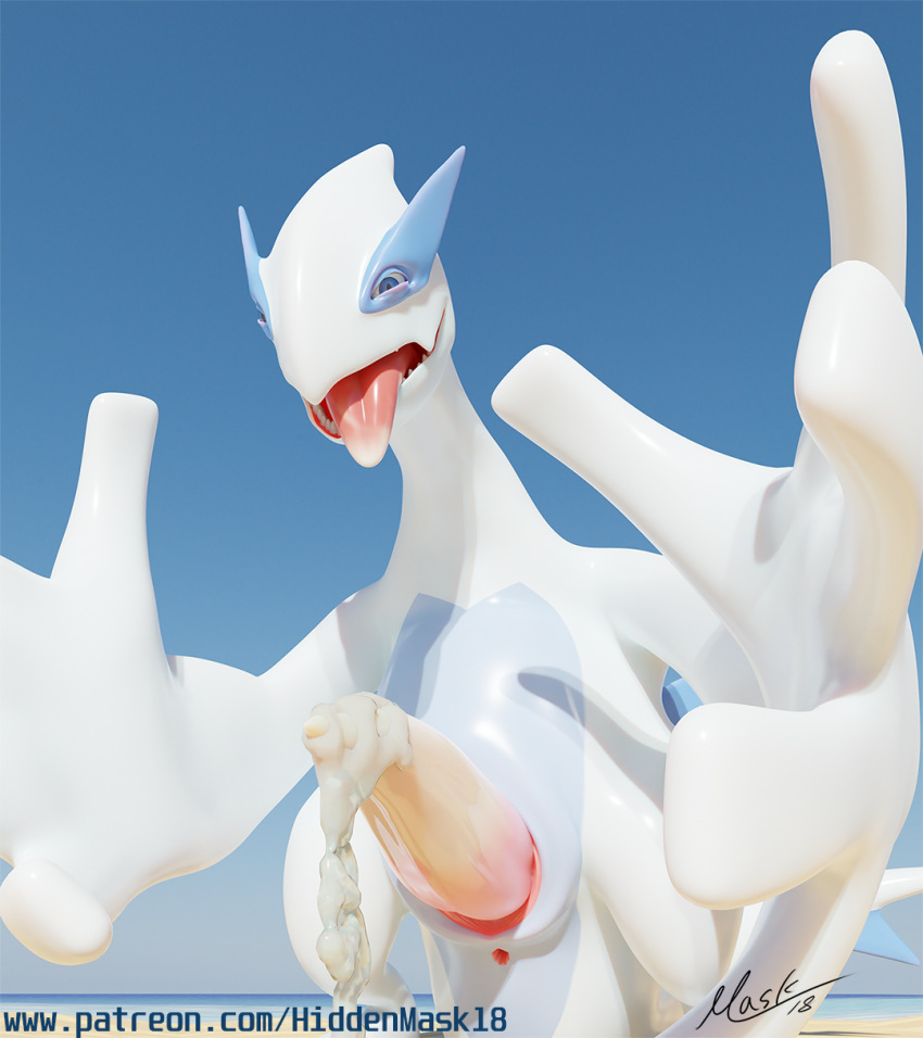 3d_(artwork) anus blender_(software) bodily_fluids cum cum_on_tongue digital_media_(artwork) ejaculation feral genital_fluids genitals hi_res hiddenmask18 legendary_pokémon looking_at_viewer looking_down looking_down_at_viewer lugia male nintendo penis pokemon pokemon_(species) solo tongue tongue_out video_games