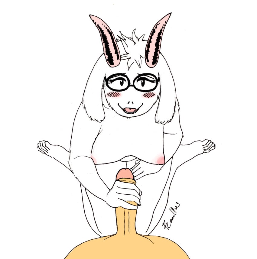 anthro areola biped bovid breasts caprine deltarune digital_media_(artwork) erection eyewear female fur genitals glasses goat handjob hi_res human kneeling male male/female mammal nipples nude penile penis ralsei realius rule_63 sex traditional_media_(artwork) undertale_(series) video_games white_body white_fur