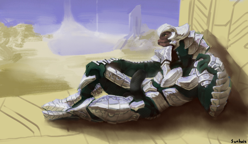 1boy alien anthro arbiter_(halo) armor balls balls_outline bodysuit bulge clothing erection genital_outline genitals glistening glistening_clothing halo_(series) hi_res impossible_clothing looking_away male male_only male_sangheili_(halo) microsoft penis penis_outline sangheili skinsuit solo solo_male sunhuiz tight_clothing video_games xbox_game_studios