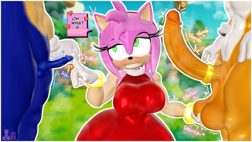 1girl2boys 1girls 2025 2boys 3d 3d_(artwork) amy_rose anthro big_balls big_breasts big_penis cock cock_ring english english_text erect_penis erection gloves green_eyes green_hill_zone high_quality high_resolution highres highv0ltage huge_balls huge_cock humiliation kabalmystic kabalmystic_(style) leaking_precum miles_tails_prower outdoor_nudity outdoors sega sfm size_comparison size_difference small_balls small_penis small_penis_humiliation sonic_(series) sonic_the_hedgehog sonic_the_hedgehog_(series) source_filmmaker squeezing_balls steam steaming_body steamy steamy_breath sweat sweating sweaty sweaty_body tails_the_fox teasing text text_box touching_balls veiny veiny_penis wet_skin wide_hips