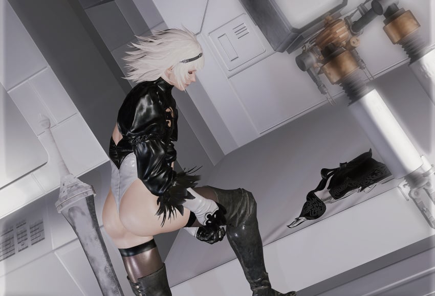 ass cursoulla male male_only nier nier:_automata nier_(character) nier_(series) nier_replicant pose revealing_clothes suggestive thighs