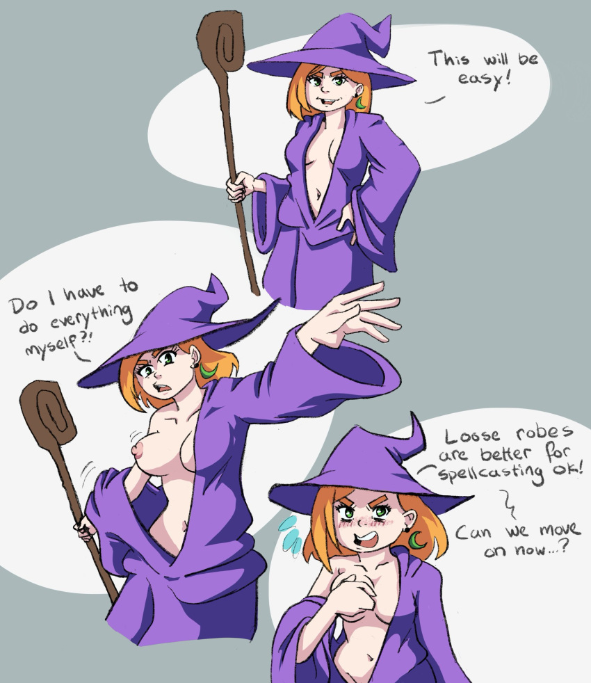 1girls blush breasts covering embarrassed female rellu2d robe tagme wizard_hat