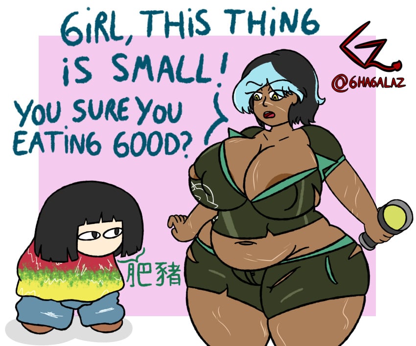 2girls baggy_clothing big_breasts big_tits breasts chinese_female chubby clothing_swap dead_by_daylight feng_min ghagalaz haddie_kaur huge_breasts huge_tits indian_female plump ripped_clothing ripped_pants ripped_shirt soft text tight_clothing tits tummy wide_hips