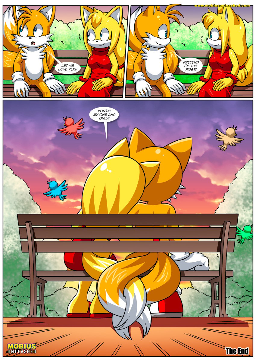 1boy 1girls anthro bbmbbf comic dialogue female let_me_love_you_(comic) male male/female mobian_(species) mobius_unleashed palcomix sega sonic_(series) sonic_boom sonic_the_hedgehog_(series) speech_bubble tails tails_the_fox zooey_the_fox