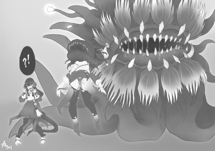 2021 ?! androgynangel animal_humanoid au_ra body_size_growth clothing female final_fantasy final_fantasy_xiv growth hi_res humanoid malboro monochrome monster open_mouth scalie scalie_humanoid sequence sharp_teeth size_transformation solo species_transformation square_enix standing surprise teeth tentacle tentacle_growth transformation underwear video_games xaela