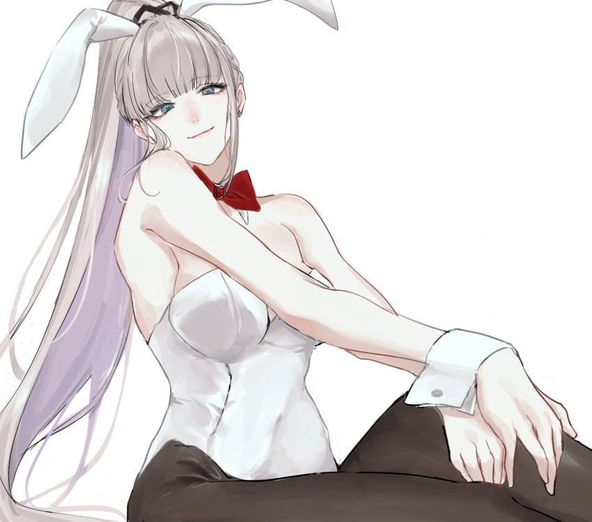 bai_yi_(path_to_nowhere) bowtie breasts breasts breasts bunny_ears bunnysuit cleavage clothed clothes clothing female female_focus female_only gray_hair hips long_hair long_hair_female moyashiuma1031 path_to_nowhere thighs tight_clothing tight_suit