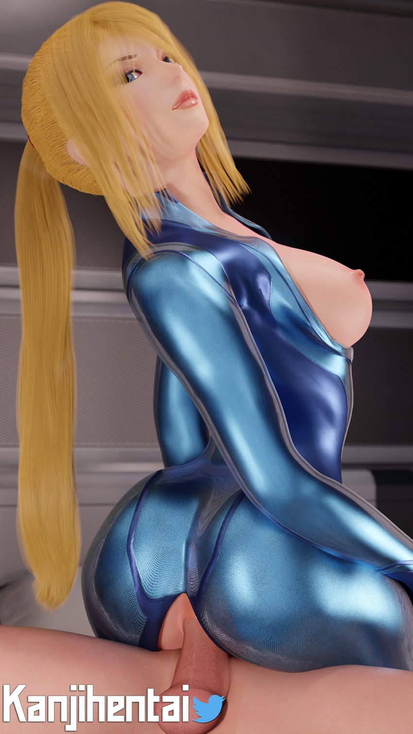 1boy 1girls 3d 3d_(artwork) anal anal_sex areolae ass blonde_hair blue_eyes breasts cameltoe cheesecake3d cowgirl_position female kanjihentai latex latex_suit male meltrib metroid nipples ponytail pussy pussy_grip riding riding_penis rubber rubber_suit samus_aran sideboob zero_suit zero_suit_samus