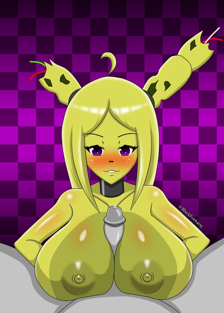 1boy 1girls big_breasts blackfox6409 breasts female_only five_nights_at_freddy's five_nights_at_freddy's_3 five_nights_in_anime fnia genderswap genderswap_(mtf) green_skin nipples paizuri penis rule_63 springtrap springtrap_(fnaf) springtrap_(fnia)