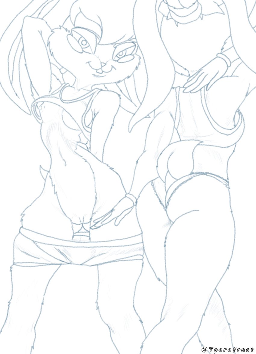 anthro ass big_butt breasts duo ears_down female female/female fur genitals hi_res humanoid lagomorph leporid lewdartistboy lola_bunny long_legs looney_tunes mammal nude pivoted_ears pussy rabbit scut_tail short_tail space_jam tail tparafrast warner_brothers