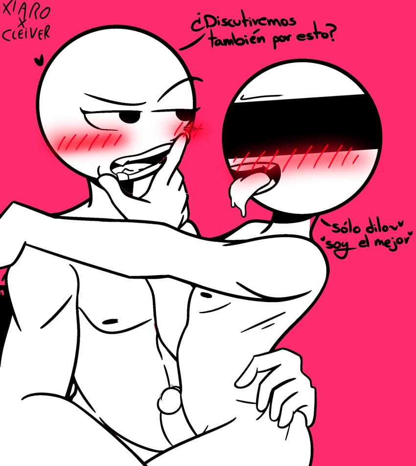 2boys 2boysgay 2males blush cleiver cum eyes gay in male male_only mouth open penis spanish_text text tongue toony toony_face xiaro xiaro_comic xiaro_male