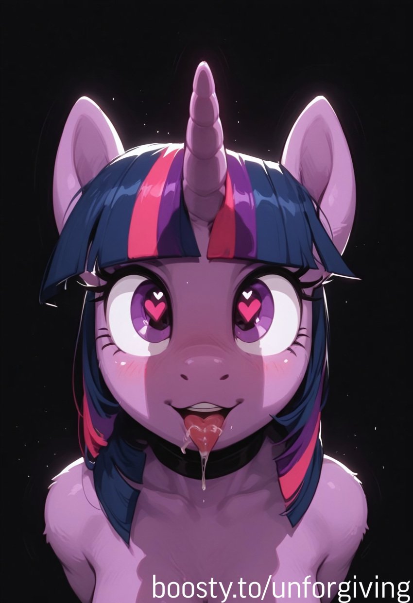 ai_generated furry furry_female heart-shaped_pupils horn my_little_pony penis_awe penis_shadow purple_fur saliva saliva_on_penis saliva_on_tongue saliva_string saliva_trail tongue tongue_out twilight_sparkle_(mlp) unforgiving