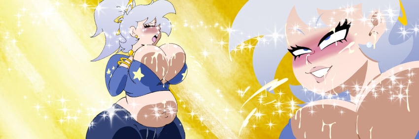 1girls big_breasts cum cum_drip cum_in_mouth cum_on_body cum_on_breasts cum_on_face cumshot dragon_ball_z joke lori_star parody parody_porn thick_thighs vegeta weener72